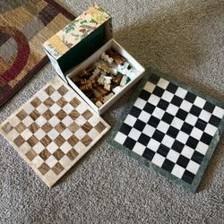 Marble Chess/ Checkerboard W/ Pieces 