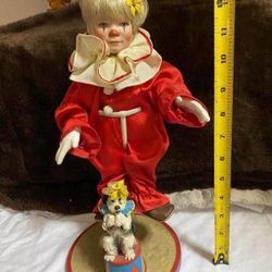 ADORNO ANTIGUO DISEÑO PAYASA CON BASE DE MADERA 