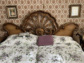 Vintage Italian Provincial Bedroom Set Headboard Night Stands Armoire Dresser