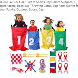  4-in-1 Set of Sports Day, Bean Bag, 3 Leg Race, Egg Race 