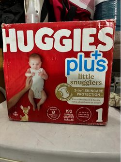SEALED BOX OF SIZE 1 HUGGIES DIAPERS - 192 COUNT
