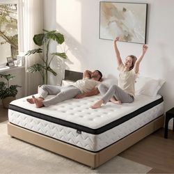 12 Inch King Mattress - Medium Firm Hybrid Mattress with Individual Pocket Springs for Pressure Relief & Motion Isolation, Fiberglass-Free, 80" × 76"