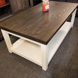 Brand New Gray/White Coffee Table With Casters (48"W x 26"D x 18.5"H) 