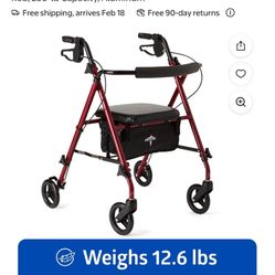 Medline Rolling Walker , Rollator With Seat  Red