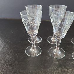 1950s Etched Bamboo Cordial Glasses