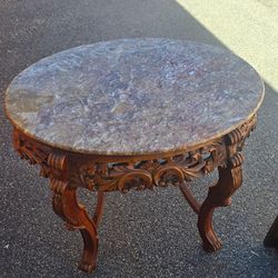 Vintage Marble Top Coffee Table – Solid Wood Base (Needs Light TLC)