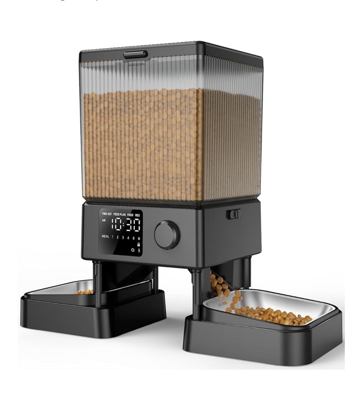 OneIsAll Stainless Steel Automatic Two Bowl Pet Feeder, Black, 20-cup
