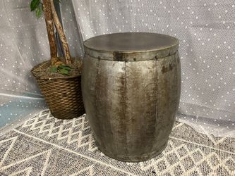 Industrial “Fortress Drum” Metal Accent Table
