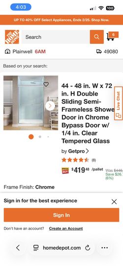 GETPRO Shower Door Sliding 44-48 in. W x 72  