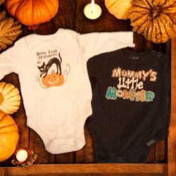 2 Piece Infant 0-3 months Long Sleeve Halloween Onsies.