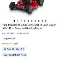 Toro 21 - In Gas Self Propelled Mower 140cc