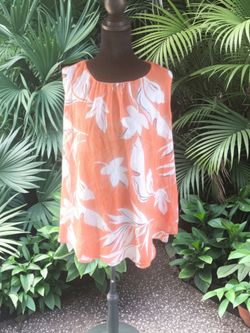 Orange /White Floral Sleeveless Blouse Top