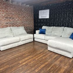 Delivery- plush corduroy sectional loveseat couch set