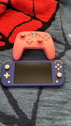 blue nintendo switch lite and kirby controller bundle