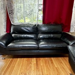 Free - Black Leather Sofa And Chair 