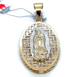 14KT Two Tone Gold CZ Oval Virgin Mary Pendant 3.86g 200193/7