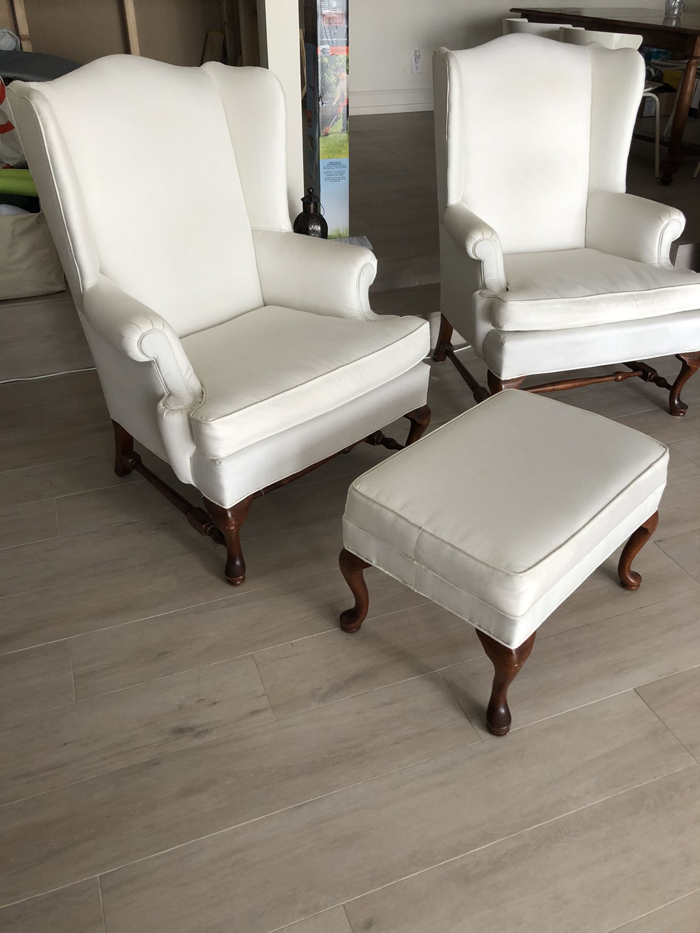 Ethan Allen wing chairs and ottoman