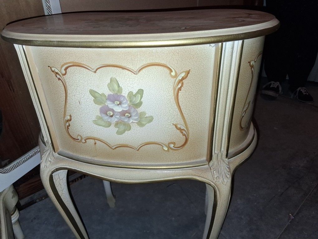 Curio cabinet and two in tables french manufacture hand painted