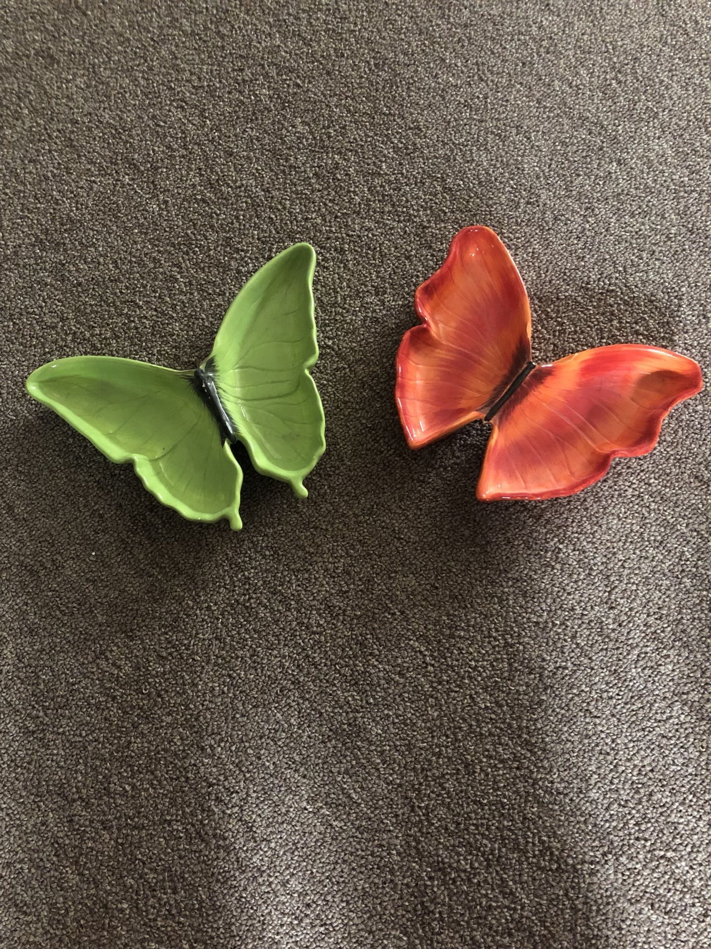 Butterfly candy dishes one orange one lime green selling as set