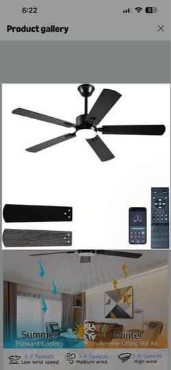 52 inch Modern Black Ceiling Fans with Lights APP/Remote Control Reversible 6 Speeds DC Motor, Noiseless, Dimmable 3CCT LED, Memory Function, 5 Dual F