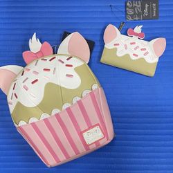 Loungefly Disney Aristocats Marie Cupcake Mini Backpack and Matching Wallet - Both NWTs 