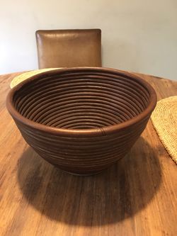 Coiled rattan bowl
