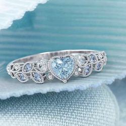 Heart-Shaped Blue/Pink/Green Gemstone Ring