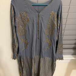 Grey Color Lelan Embroidered Shirt Only M Size.