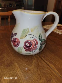 Ceramic Pitcher with Rose Floral Design