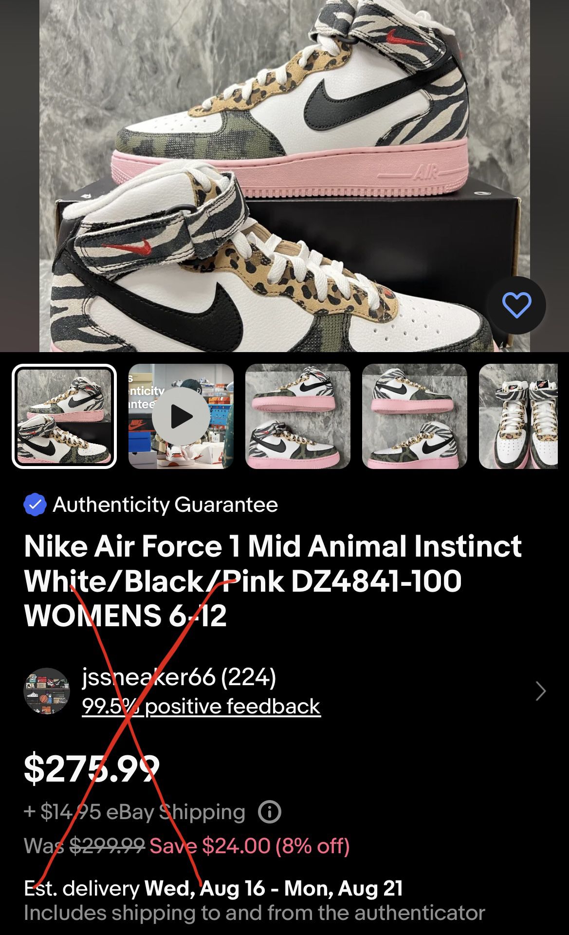 Nike Air Force 1 Mid Animal Instinct White/Black/Pink DZ4841-100 WOMENS  6-12