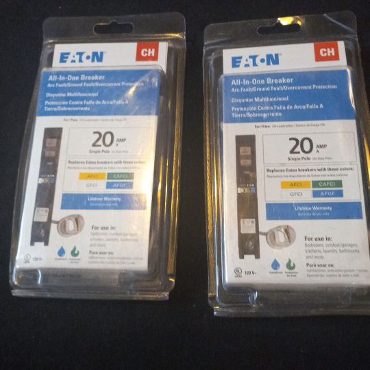 Bundle Two Pair New Never Used Eaton 20 Amp Dual All-in-one Breaker Single Pole Cutler Hammer Brought From Lowe's Never Used Them They've Been Packed 