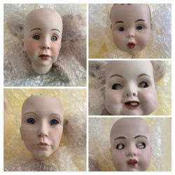 Vintage Porcelain Doll Heads Lot Of 5