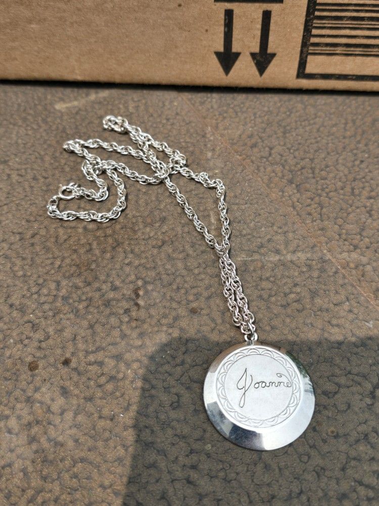 Sterling Silver Necklace with etched Charm - JOANNE