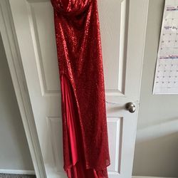 Red Sequined Strapless Formal Gown – Floor Length with Train  Jessica Rabbit