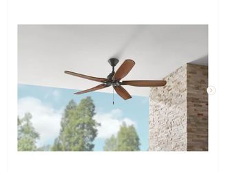 Hampton Bay Danetree 60 in. Indoor/Outdoor Natural Iron Ceiling Fan with Hand Carved Wood Blades - New