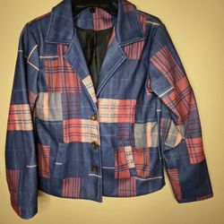 Women's Fashionable Multicolored Patterned Button-down Blazer Size M