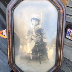 Vintage antique Victorian photograph, small child, framed glass front 
