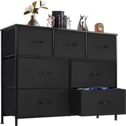 Dresser for Bedroom with 7 Drawers, Storage Organizer Units Furniture, Chest Tower TV Stand with Fabric Bins, Metal Frame, Wooden Top for Nursery, Liv