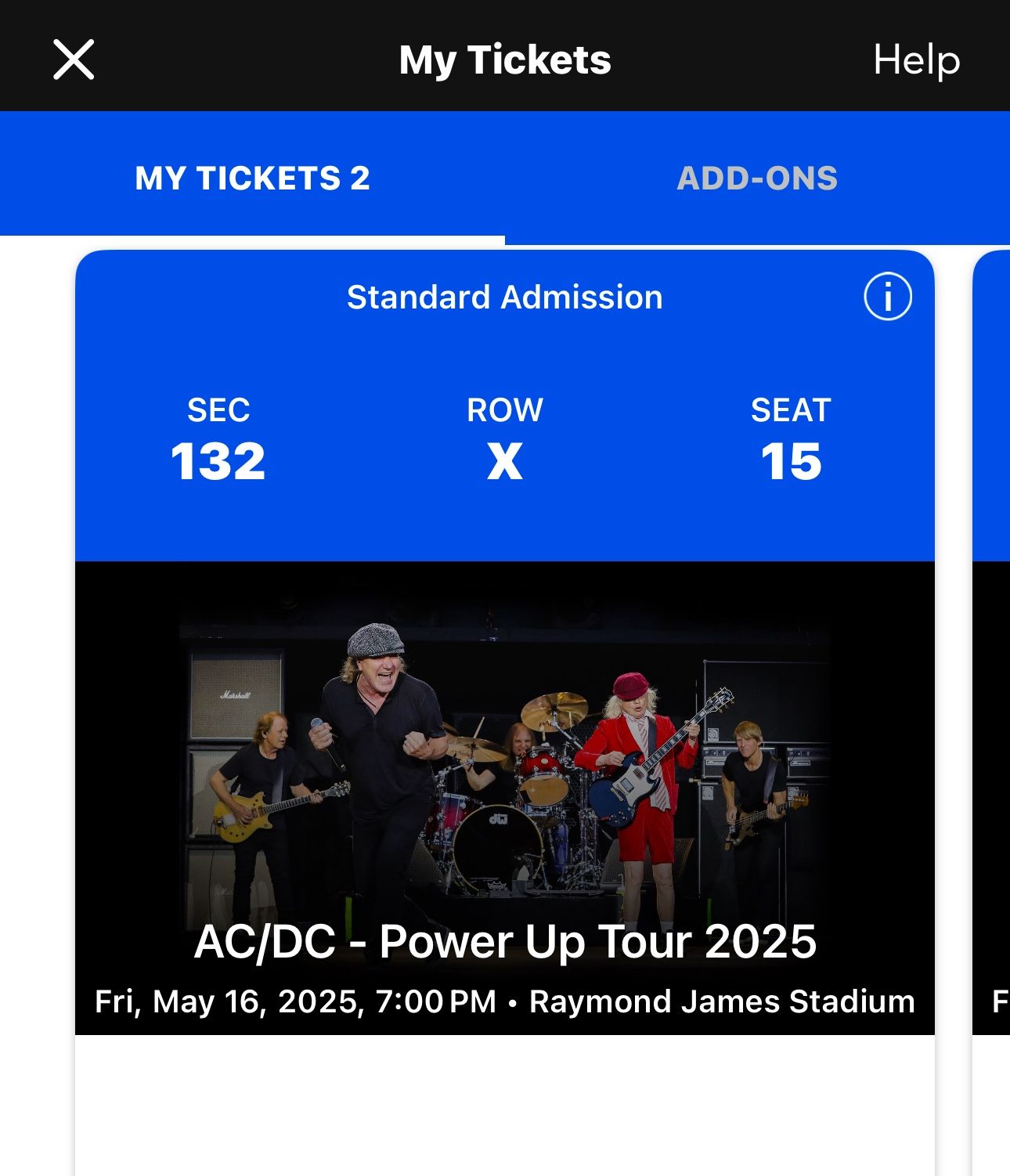 2 AC/DC Tickets – Section 132 Row X – Friday 5/16 @ 7PM