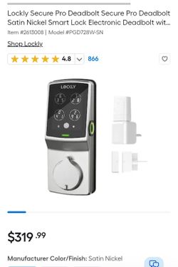 Lockly Secure Pro Deadbolt Secure Pro Deadbolt Satin Nickel Smart Lock Electronic Deadbolt with Wifi Bluetooth and Fingerprint Touchscreen Keypad