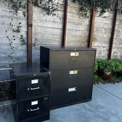 2 Black Metal Filing Cabinets One With Key