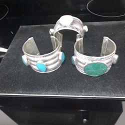 SILVERPLATE CUFFS-varios stones $45 EACH