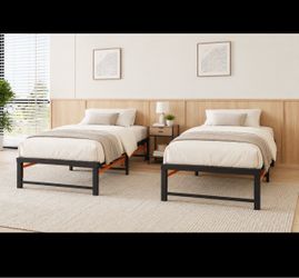 2pcs Twin Size Folding Bed Frame, Quad-Fold, Tool-Free Assembly