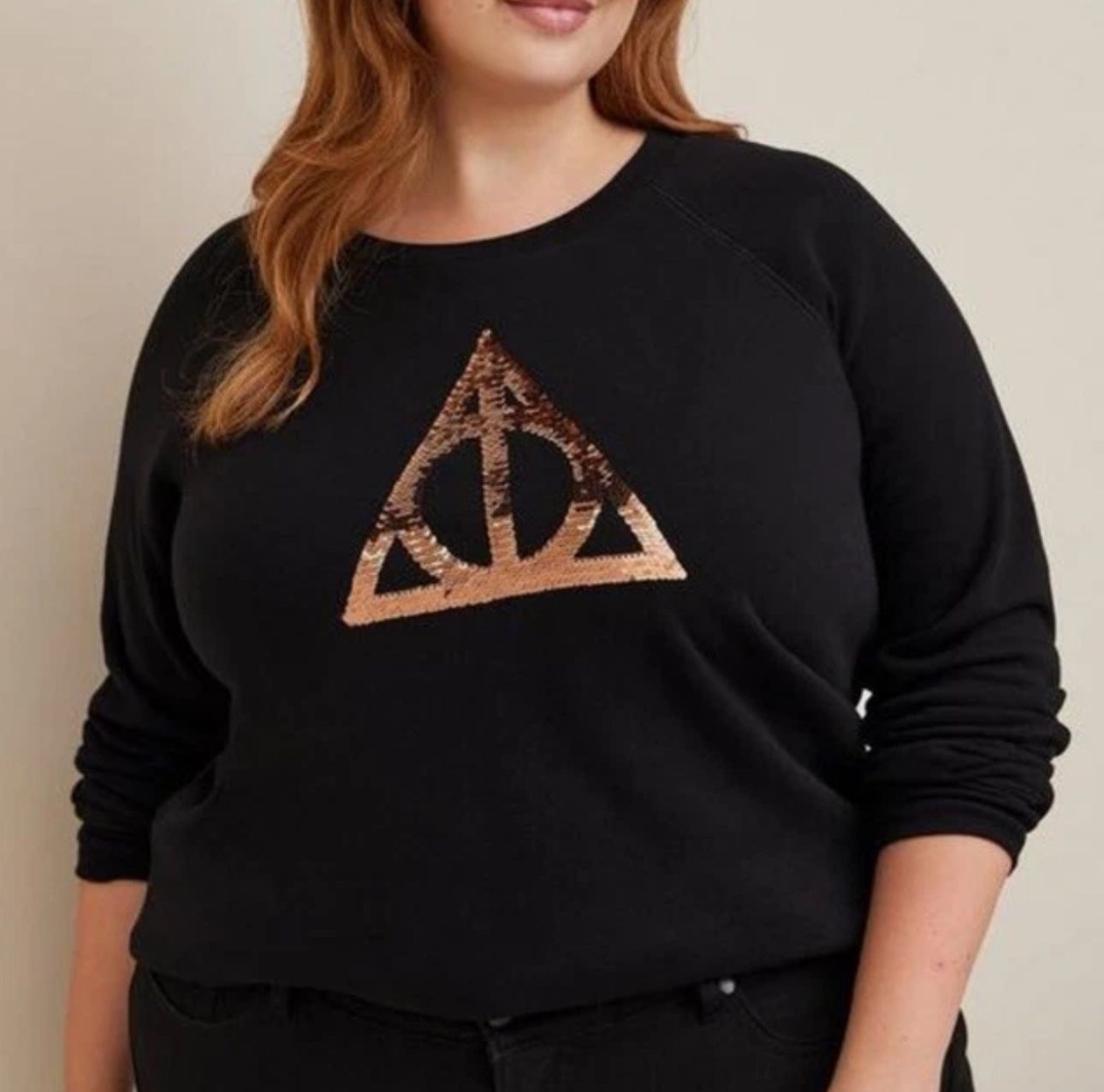 NWOT Woman’s Harry Potter Deathly Hallows Cozy Fleece Crew Neck Sweatshirt Plus Size 1x