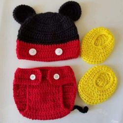 Crochet Baby Boy Mickey Mouse Inspired Outfit Photo Prop 