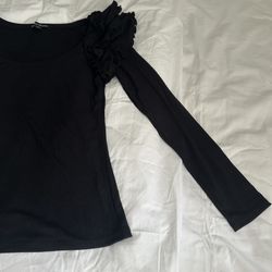 Black Top - Ruffle Sweater -Boston Proper Size S 