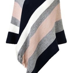Women's Casual Striped Poncho Sweater Versatile Fringe Shawl Wrap