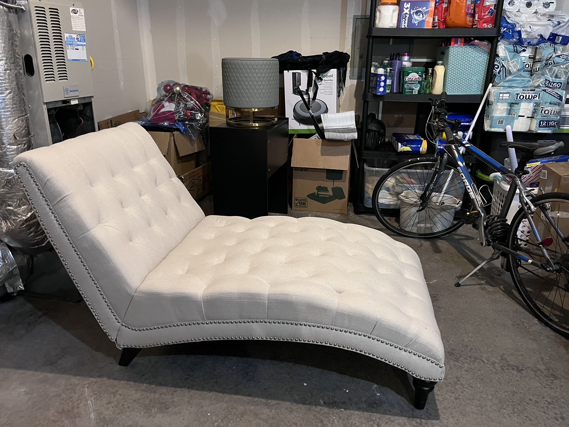 Tufted Armless Chaise Lounge – Oatmeal Linen Fabric, Elegant and Comfortable Accent Seating