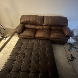 Living Spaces Leather Couch  w/Ottoman