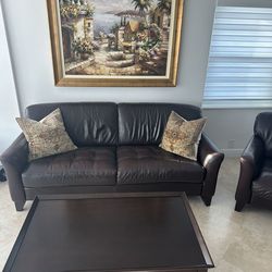 Nutuzzi ‘Italian’ Leather Sofa & Chair w/ Matching Entertainment Console & Four (4) Barstools As An Added Bonus If Purchased As A Complete Set